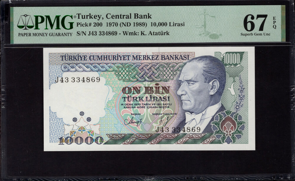 Turkey -  10.000 Lirasi 1970 - Pick # 200 - PMG 67 EPQ