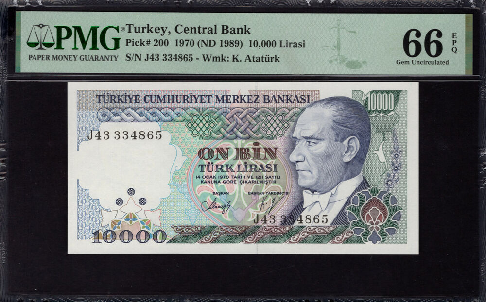 Turkey -  10.000 Lirasi 1970 - Pick # 200 - PMG 66 EPQ