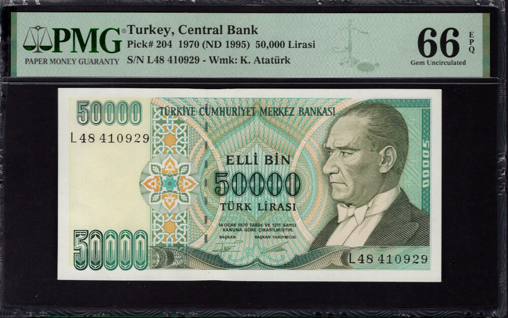 Turkey -  50.000 Lirasi 1970 - Pick # 204 - PMG 66 EPQ