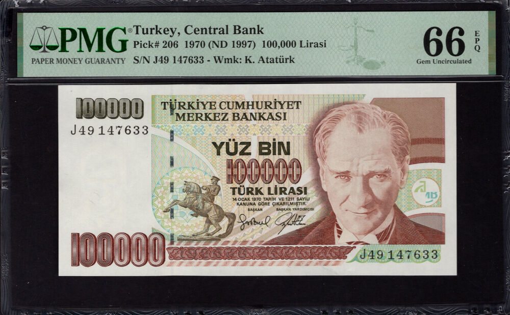 Turkey -  100.000 Lirasi 1970 - Pick # 206 - PMG 66 EPQ