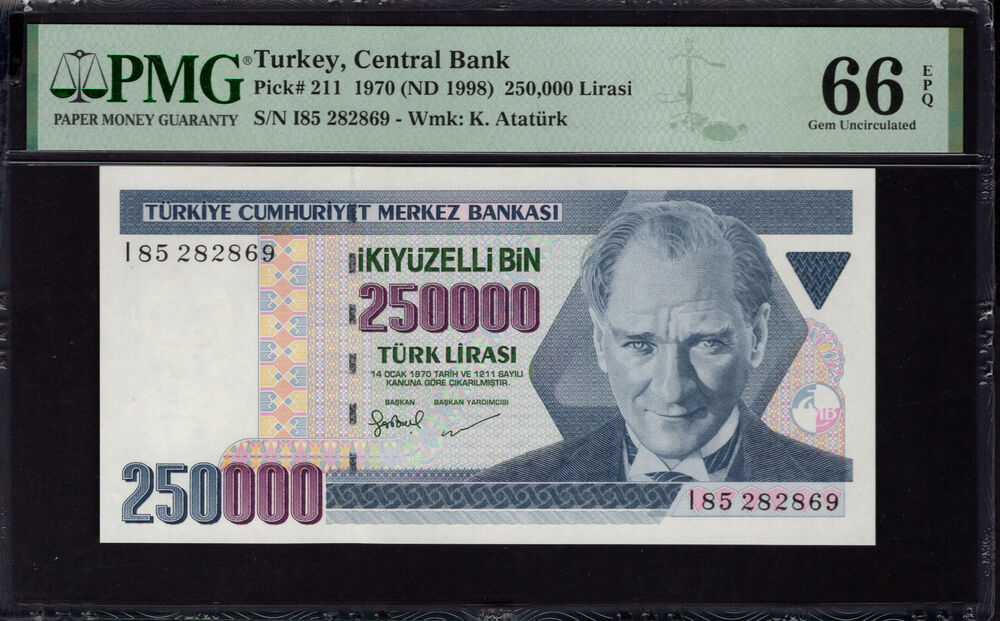 Turkey -  250.000 Lirasi 1970 - Pick # 211 - PMG 66 EPQ