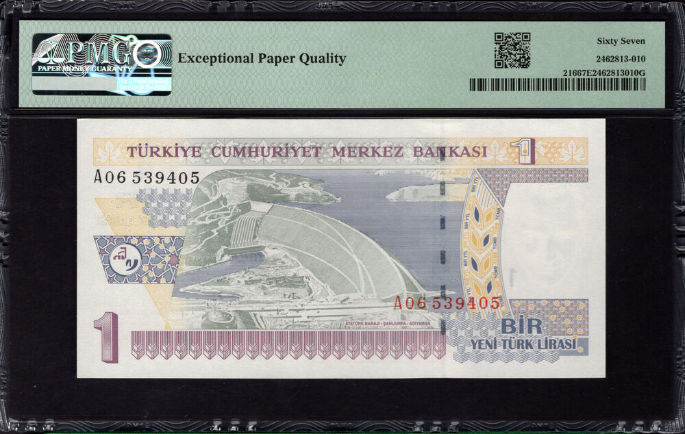 Turkey -  1 New Lira 2005 - Pick # 216 - PMG 67 EPQ