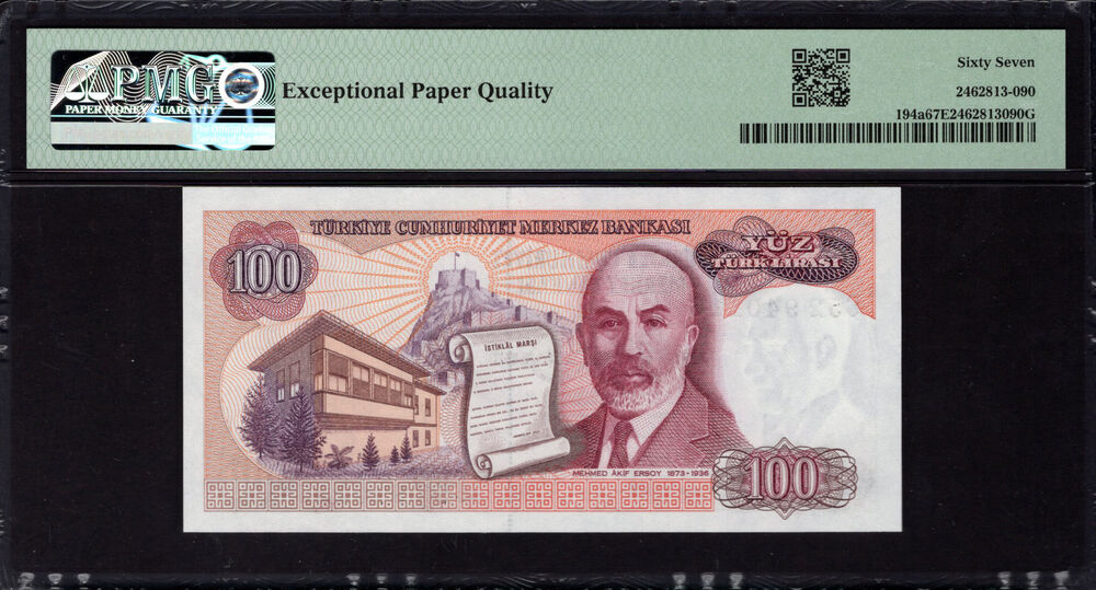 Turkey -  100 Lirasi 1970 - Pick # 194a - PMG 67 EPQ