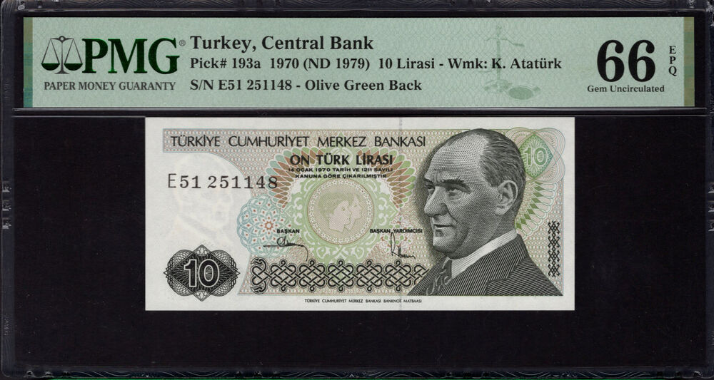 Turkey -  10 Lirasi 1970 - Pick # 193a - PMG 66 EPQ