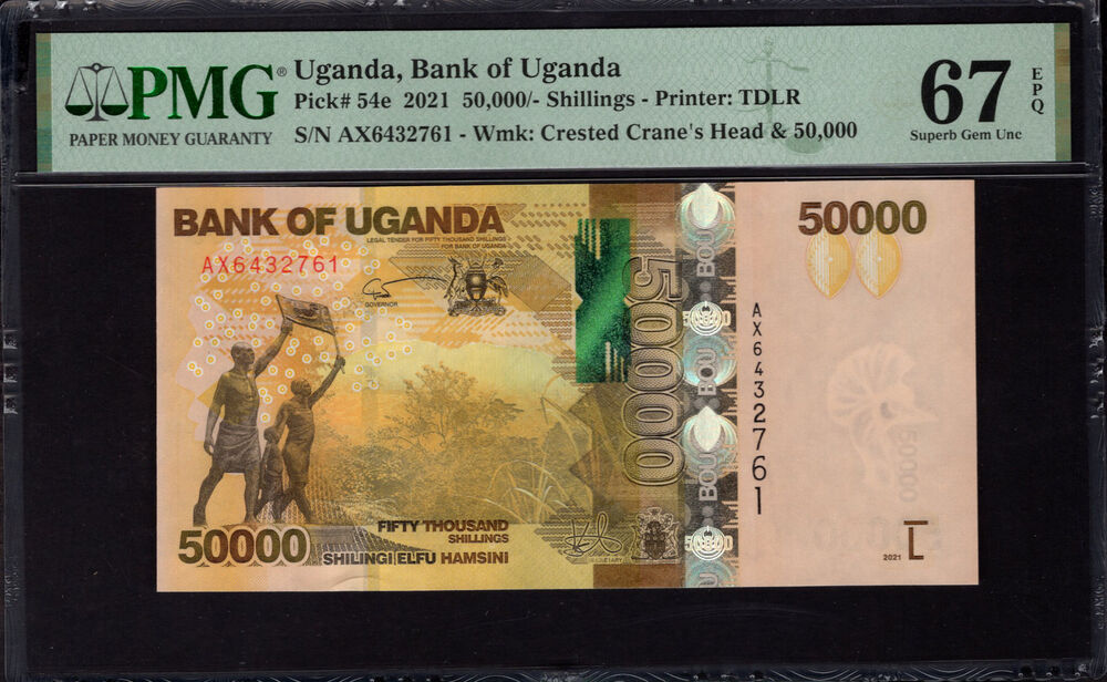 Uganda -  50.000 Shillings 2021 - Pick # 54e - PMG 67 EPQ