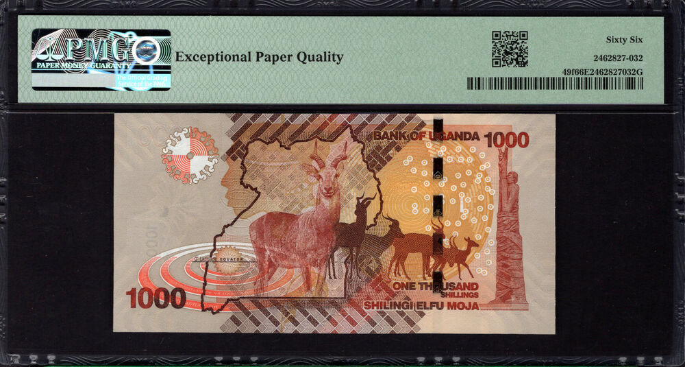 Uganda -  1000 Shillings 2021 - Pick # 49f - PMG 66 EPQ
