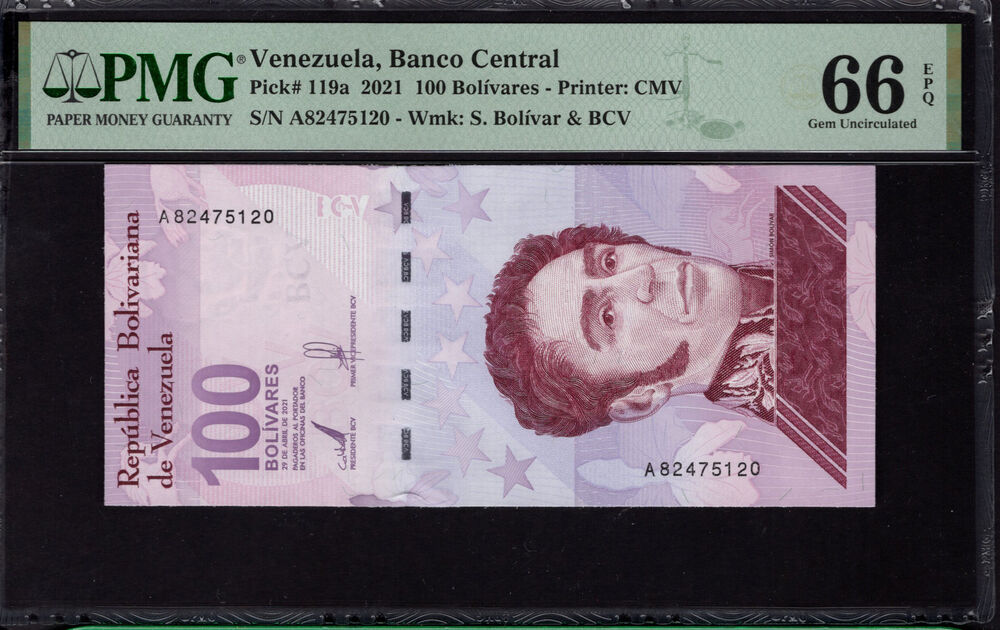 Venezuela -  100 Bolívares 2021 - Pick # 119a - PMG 66 EPQ