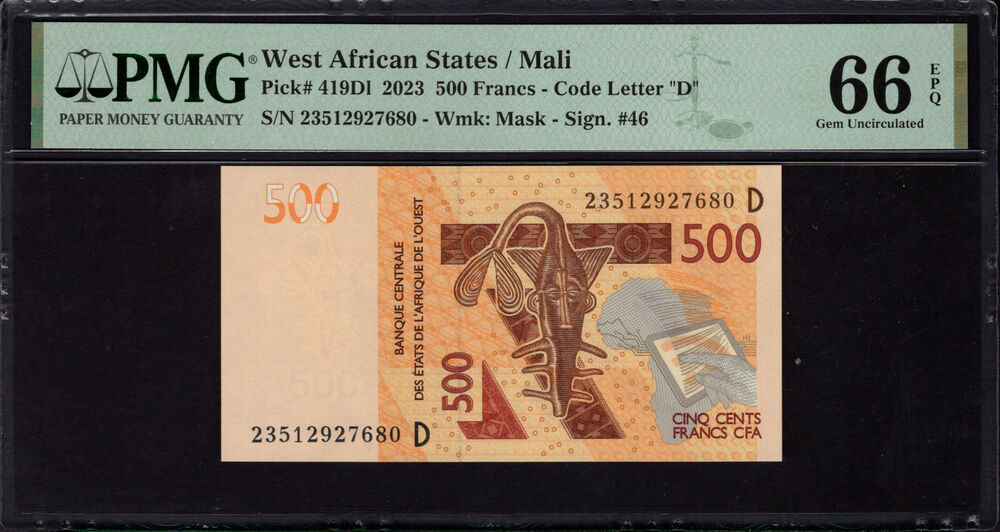 Mali -  500 Francs 2023 - Pick # 419D1 - PMG 66 EPQ