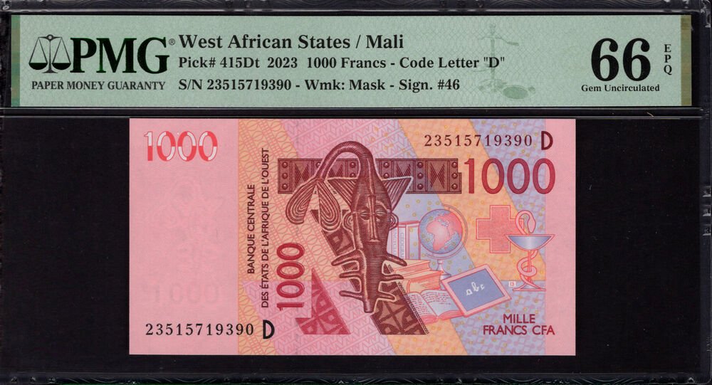 Mali -  1000 Francs 2023 - Pick # 415Dt - PMG 66 EPQ