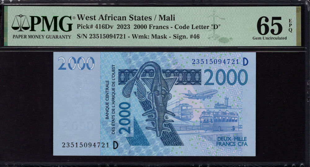Mali -  2000 Francs CFA 2023 - Pick # 416Dv - PMG 65 EPQ