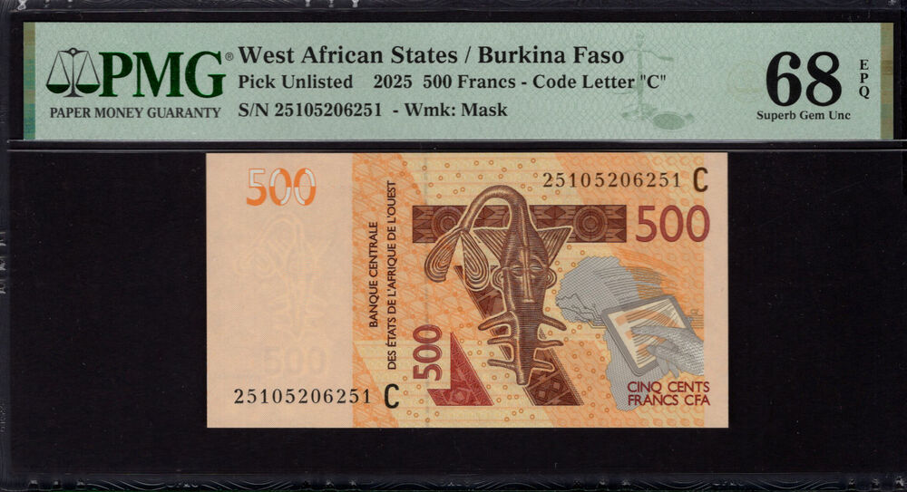 Burkina Faso -  500 Francs 2025 - Pick # Unlisted - PMG 68 EPQ