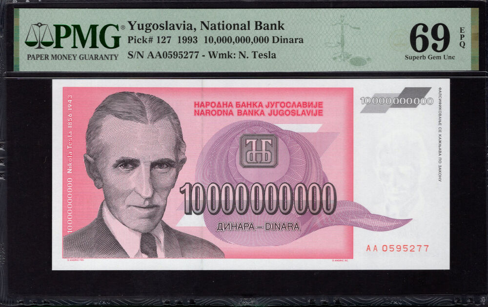 Yugoslavia -  10.000.000.000 Dinara 1993 - Pick # 127 - PMG 69 EPQ