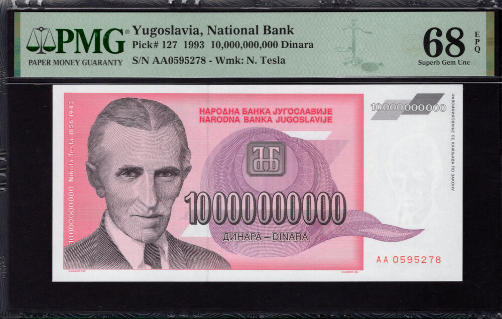 Yugoslavia -  10.000.000.000 Dinara 1993 - Pick # 127 - PMG 68 EPQ