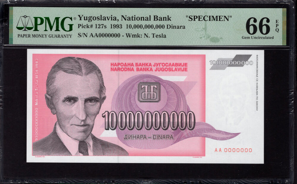 Yugoslavia -  10.000.000.000 Dinara 1993 - Pick # 127s - PMG 66 EPQ