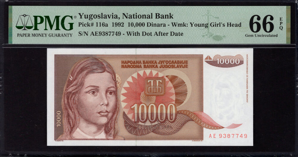 Yugoslavia -  10.000 Dinara 1992 - Pick # 116a - PMG 66 EPQ