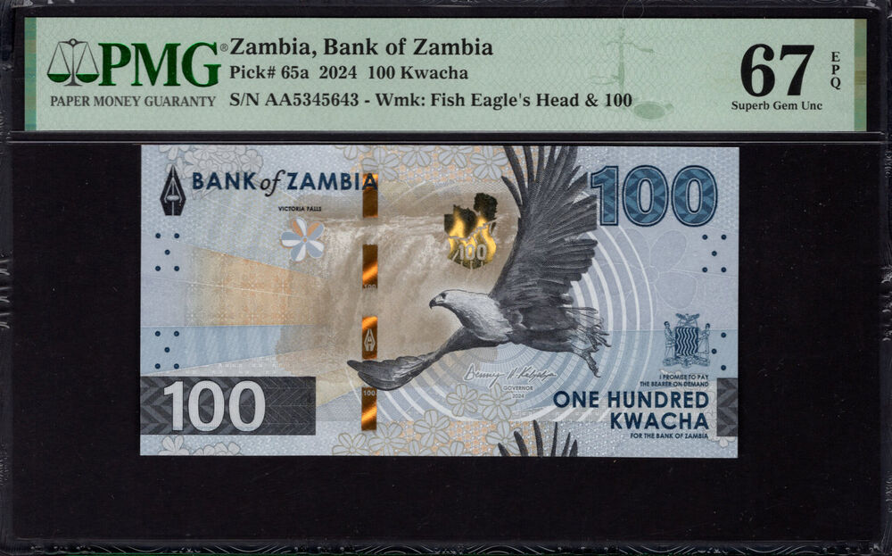 Zambia -  100 Kwacha 2024 - Pick # 65a - PMG 67 EPQ