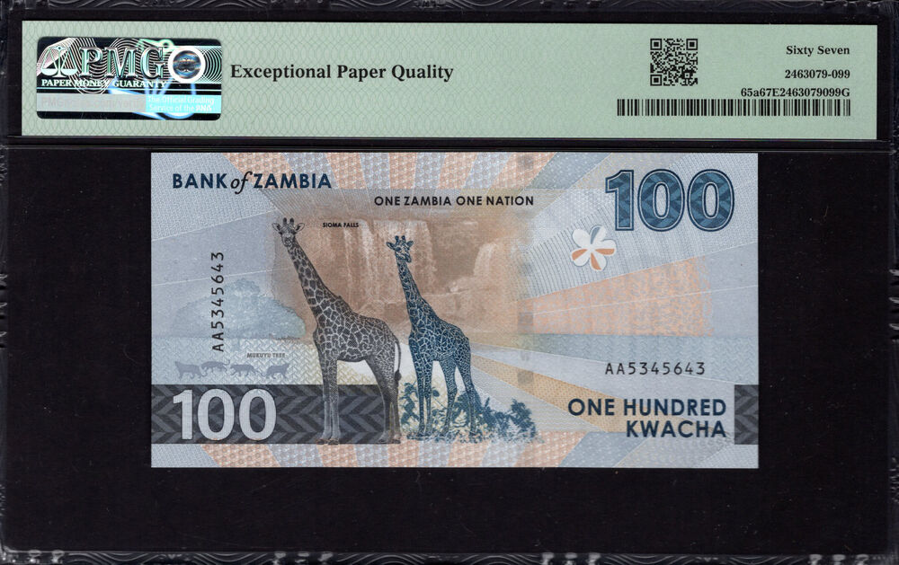 Zambia -  100 Kwacha 2024 - Pick # 65a - PMG 67 EPQ