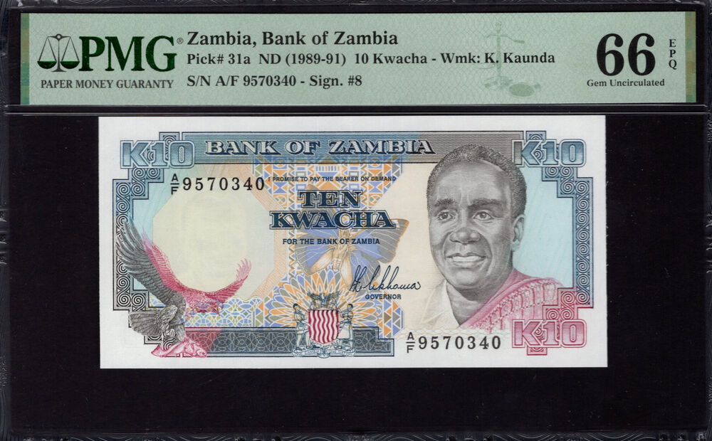 Zambia -  10 Kwacha 1989 - Pick # 31a - PMG 66 EPQ