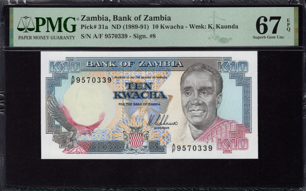 Zambia -  10 Kwacha 1989 - Pick # 31a - PMG 67 EPQ