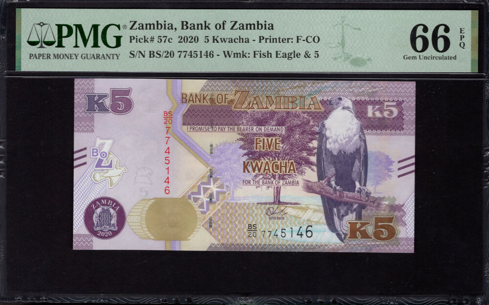 Zambia -  5 Kwacha 2020 - Pick # 57c - PMG 66 EPQ