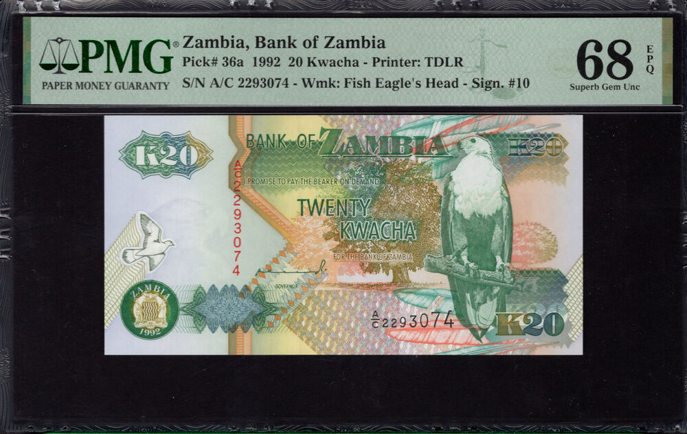 Zambia -  20 Kwacha 1992 - Pick # 36a - PMG 68 EPQ