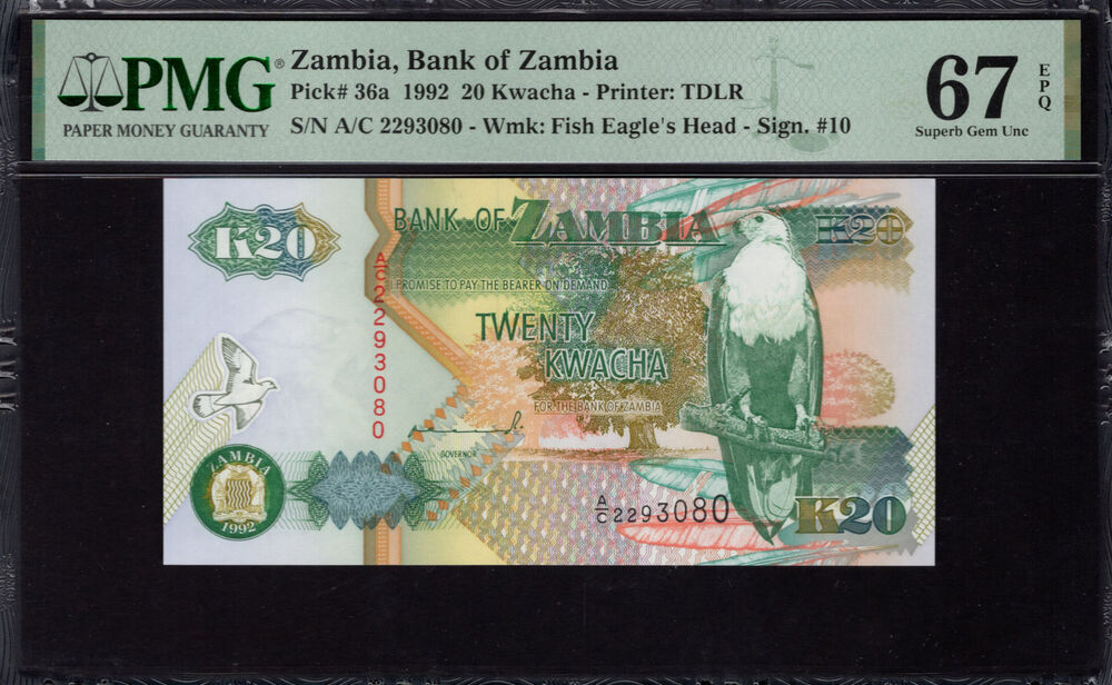 Zambia -  20 Kwacha 1992 - Pick # 36a - PMG 67 EPQ