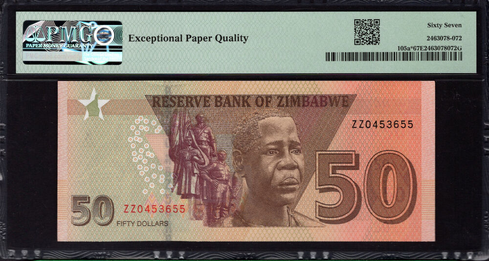 Zimbabwe -  50 Dollars 2020 - Pick # 105a* - PMG 67 EPQ