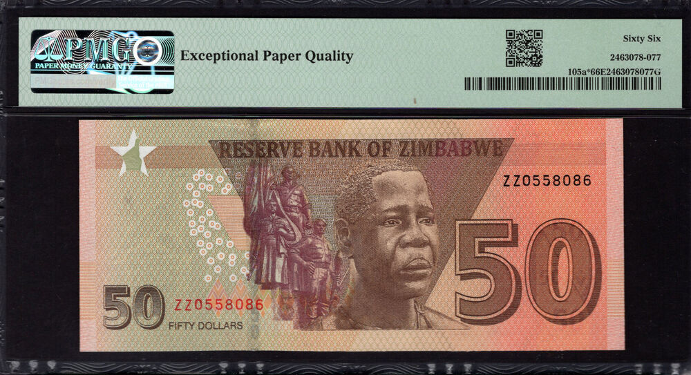 Zimbabwe -  50 Dollars 2020 - Pick # 105a* - PMG 66 EPQ