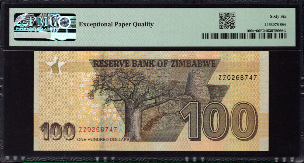 Zimbabwe -  100 Dollars 2020 - Pick # 106a* - PMG 66 EPQ