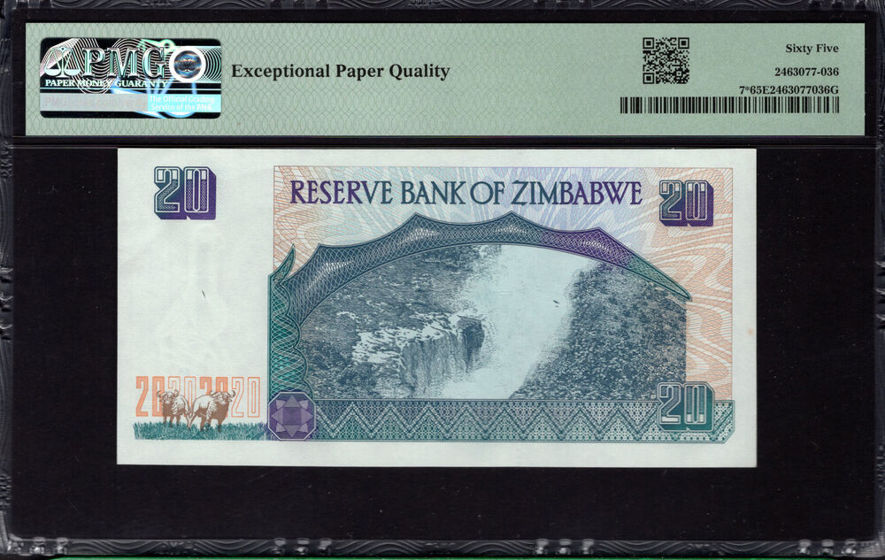 Zimbabwe -  20 Dollars 1997 - Pick # 7* - PMG 65 EPQ