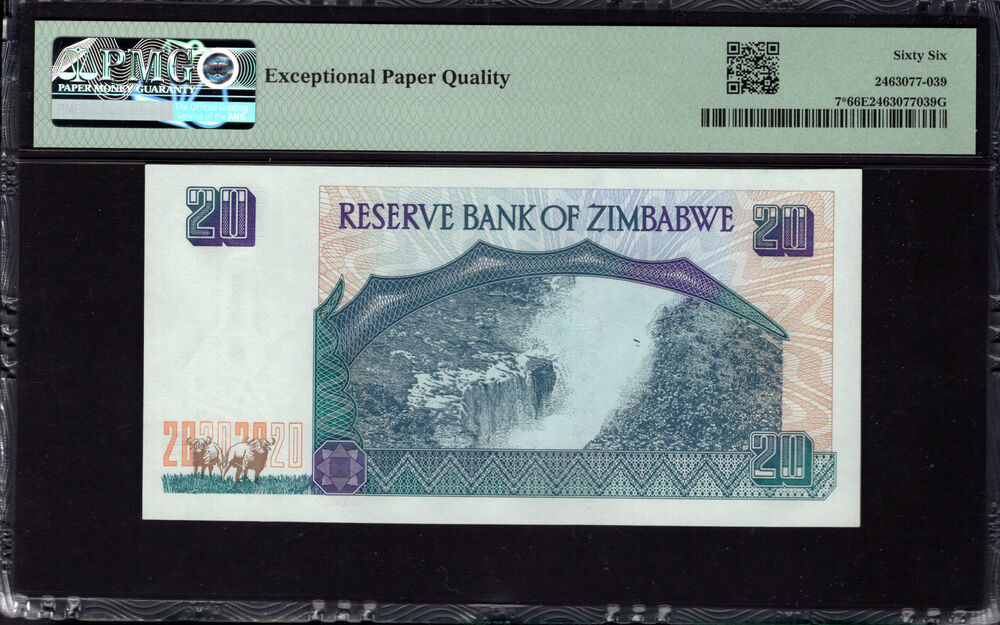 Zimbabwe -  20 Dollars 1997 - Pick # 7* - PMG 66 EPQ