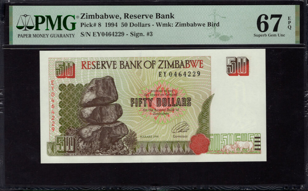 Zimbabwe -  50 Dollars 1994 - Pick # 8 - PMG 67 EPQ