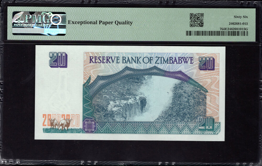 Zimbabwe -  20 Dollars 1997 - Pick # 7 - PMG 66 EPQ