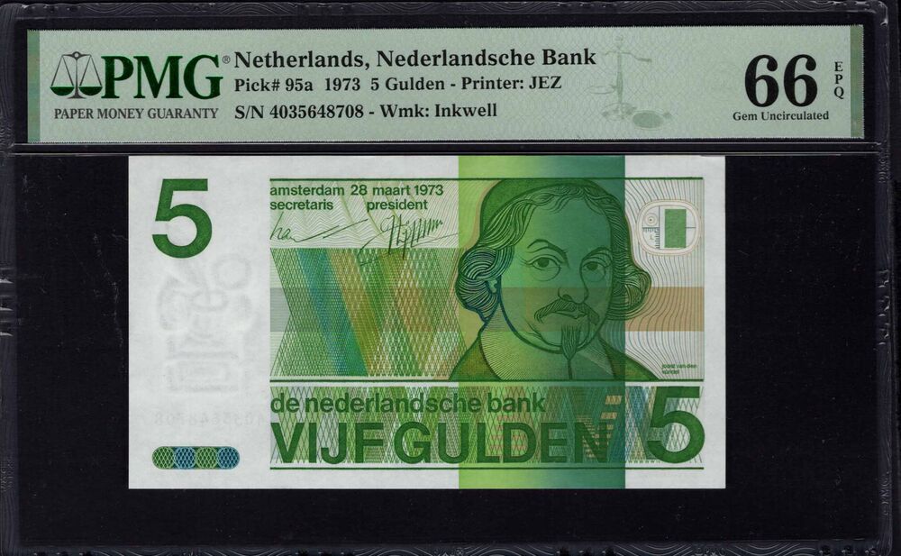 Netherlands -  5 Gulden 1973 - Pick # 95a - PMG 66 EPQ