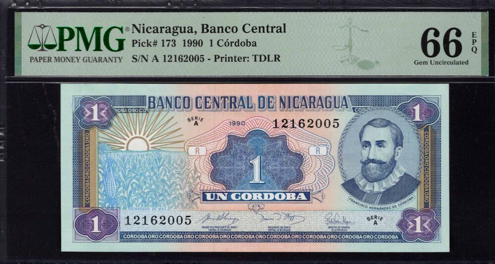 Nicaragua -  1 Córdoba 1990 - Pick # 173 - PMG 66 EPQ