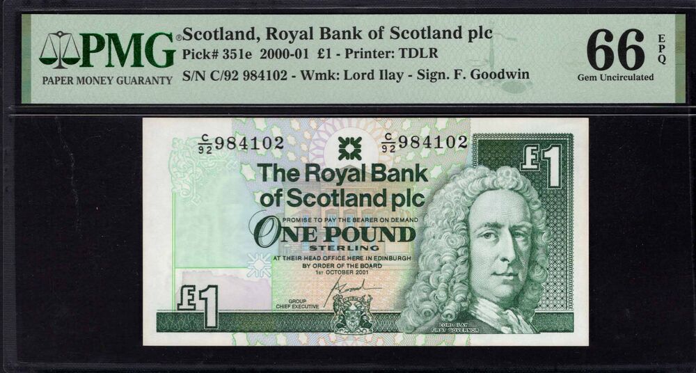Scotland -  1 Pound 2000 - Pick # 351e - PMG 66 EPQ