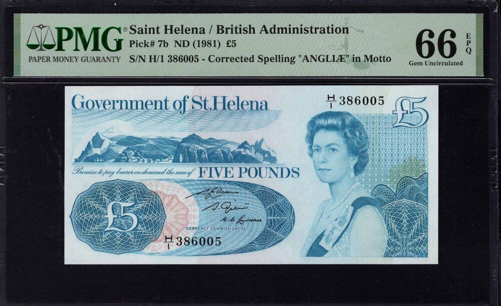 Saint Helena -  5 Pounds 1981 - Pick # 7b - PMG 66 EPQ