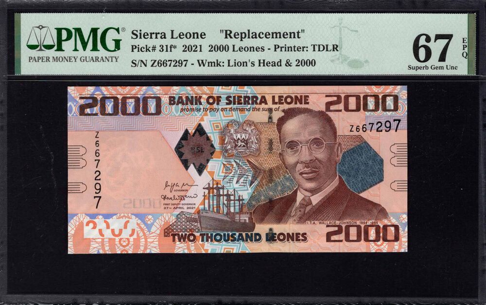 Sierra Leone -  2000 Leones 2021 - Pick # 31f* - PMG 67 EPQ
