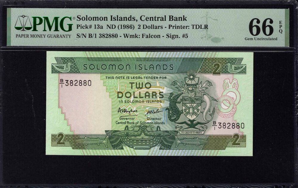 Solomon Islands -  2 Dollars 1986 - Pick # 13a - PMG 66 EPQ