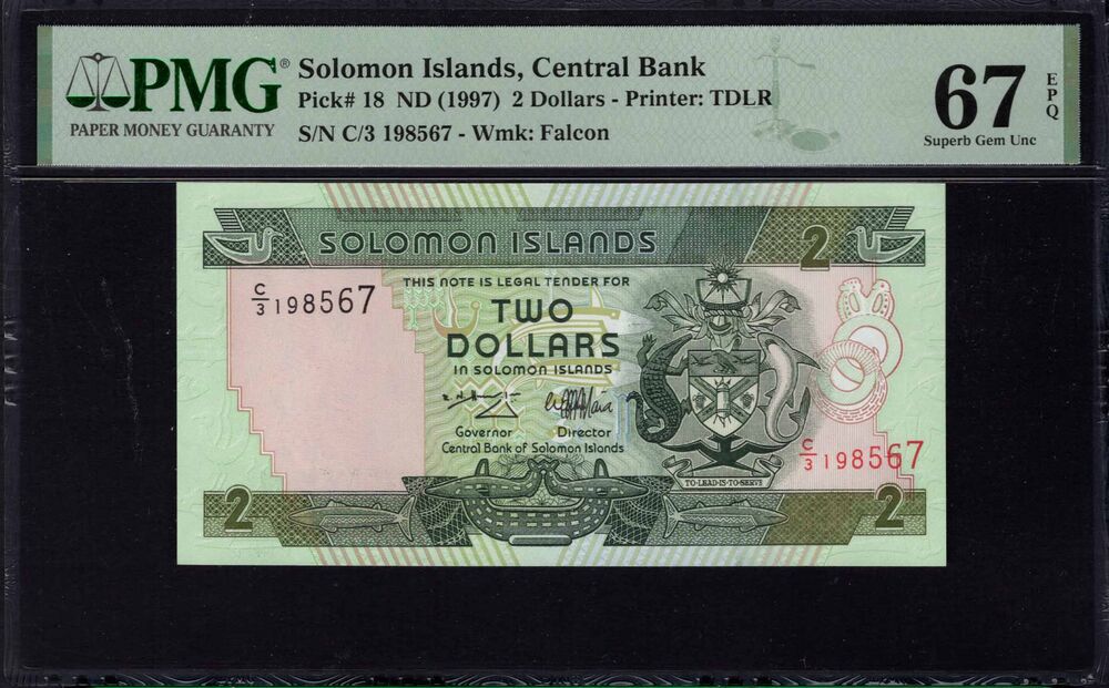 Solomon Islands -  2 Dollars 1997 - Pick # 18 - PMG 67 EPQ