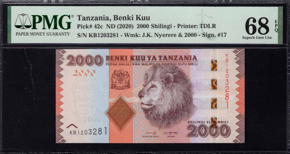 Tanzania -  2000 Shilingi 2020 - Pick # 42c - PMG 68 EPQ