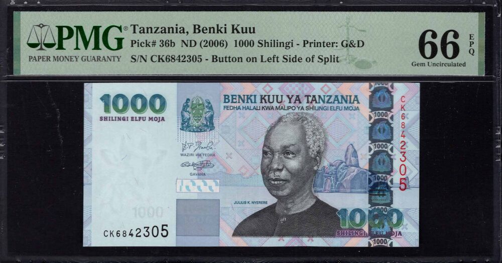 Tanzania -  1000 Shilingi 2006 - Pick # 36b - PMG 66 EPQ