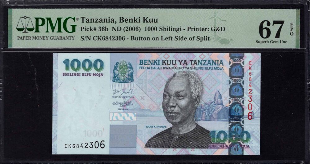 Tanzania -  1000 Shilingi 2006 - Pick # 36b - PMG 67 EPQ