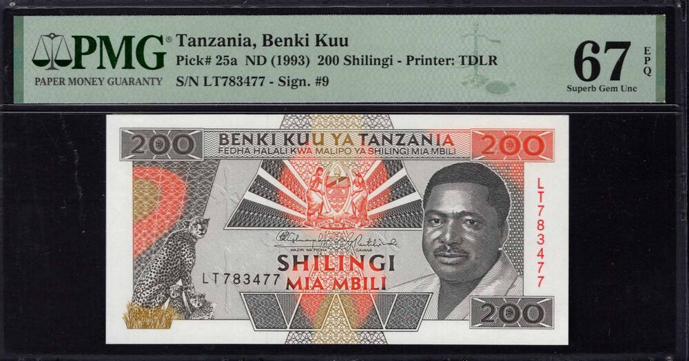 Tanzania -  200 Shilingi 1993 - Pick # 25a - PMG 67 EPQ