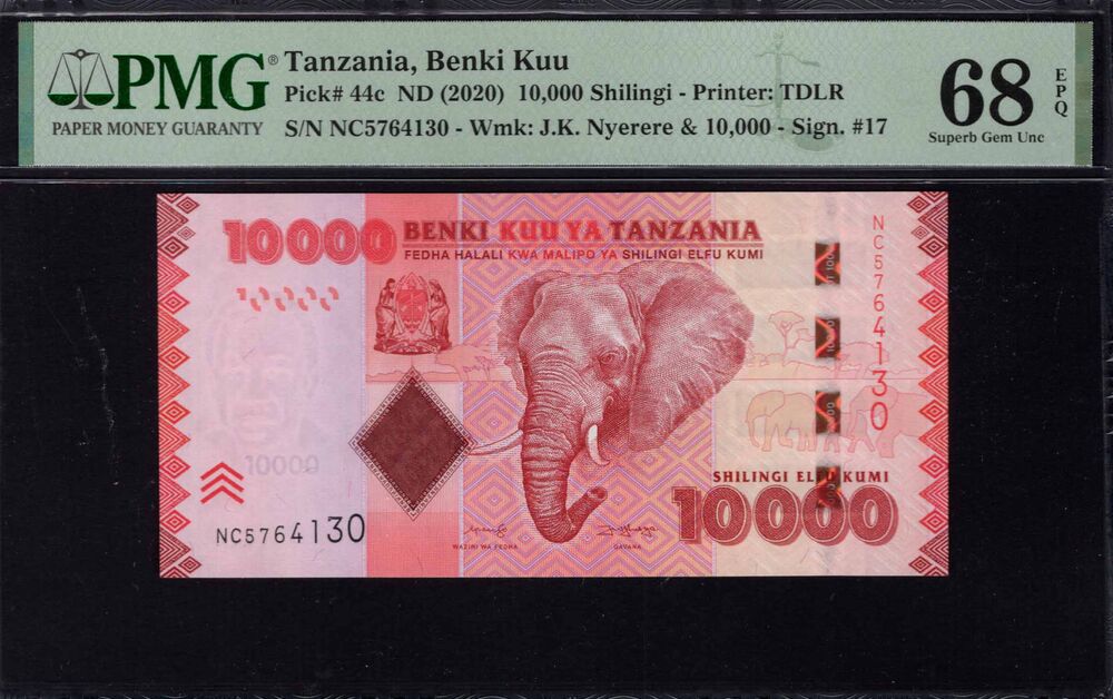 Tanzania -  10.000 Shilingi 2020 - Pick # 44c - PMG 68 EPQ