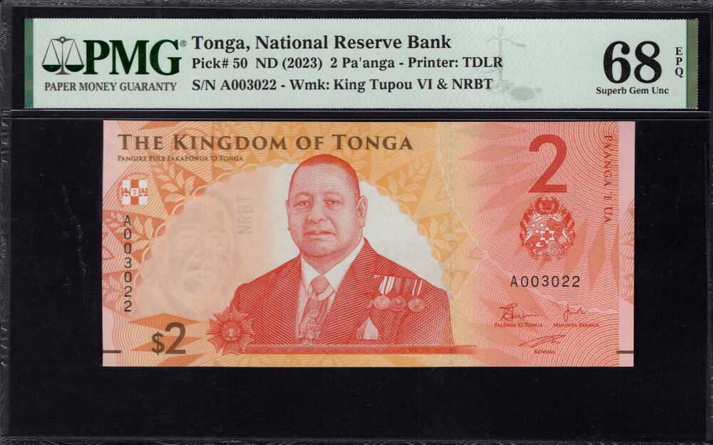 Tonga -  2 Pa'anga 2023 - Pick # 50 - PMG 68 EPQ