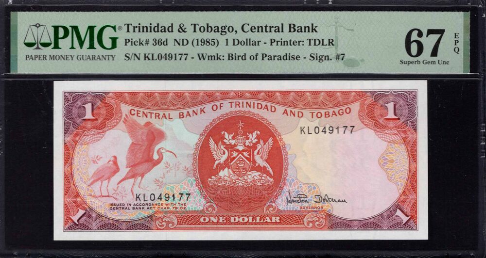Trinidad and Tobago -  1 Dollar 1985 - Pick # 36d - PMG 67 EPQ