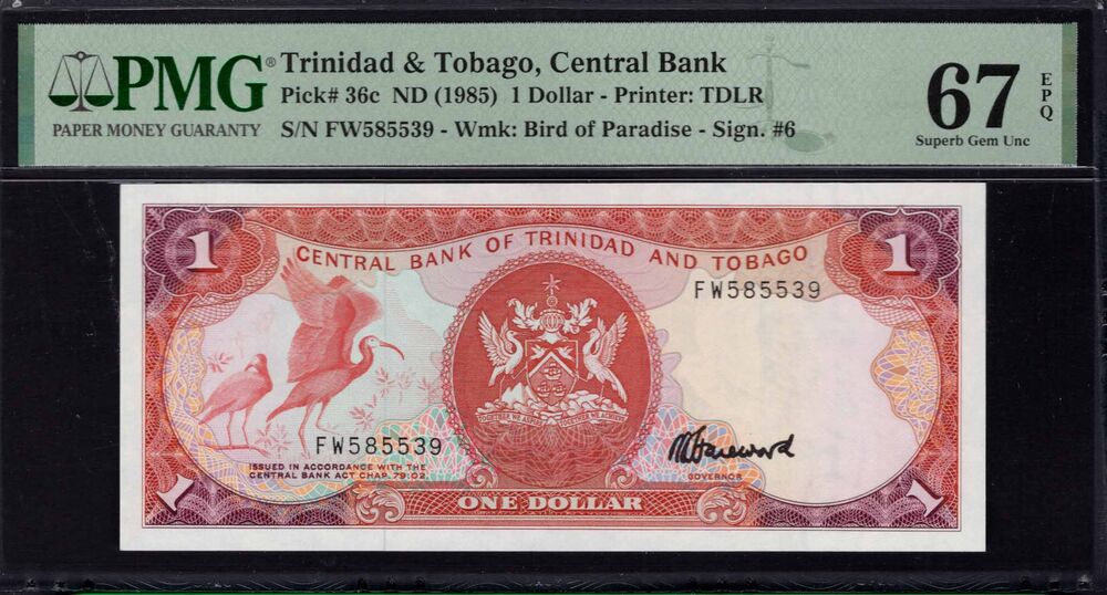 Trinidad and Tobago -  1 Dollar 1985 - Pick # 36c - PMG 67 EPQ