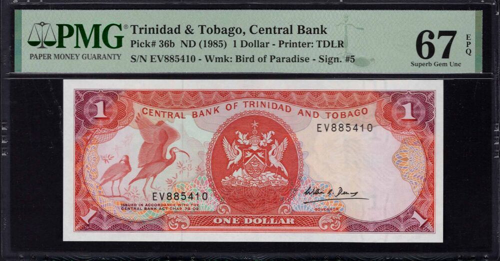 Trinidad and Tobago -  1 Dollar 1985 - Pick # 36b - PMG 67 EPQ