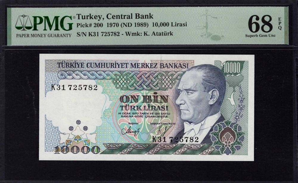 Turkey -  10.000 Lirasi 1970 - Pick # 200 - PMG 68 EPQ